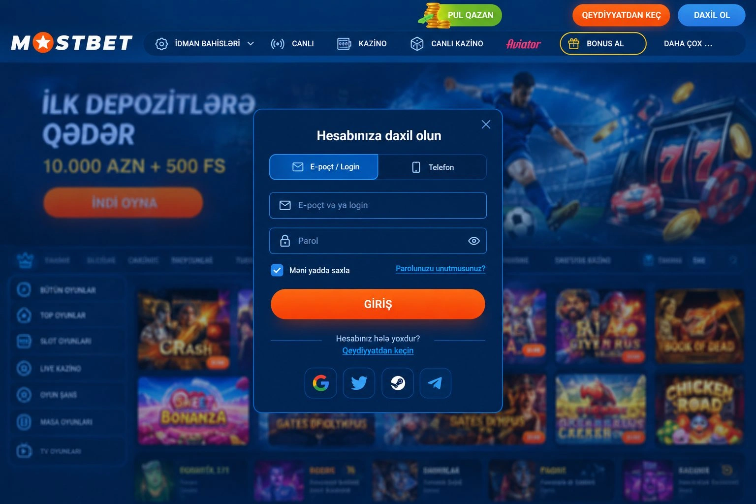 Mostbet AZ: hesaba giriş və şifrənin bərpası
